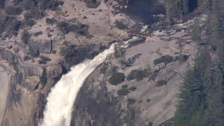 Raw: View of Nevada Fall in Yosemite by air